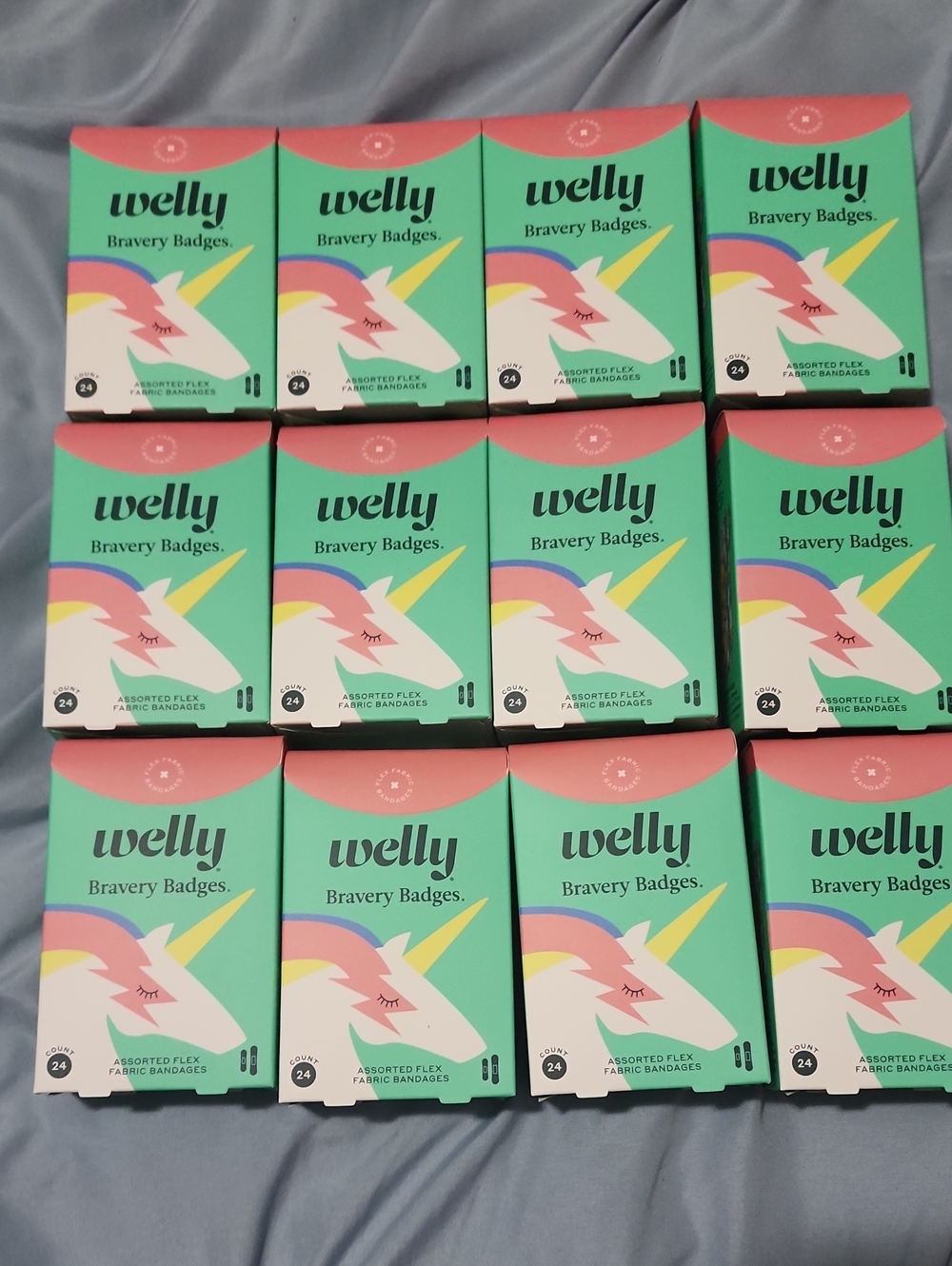 12 boxes Welly Bravery Badges Kids Unicorn Bandages - Mint & Pink
